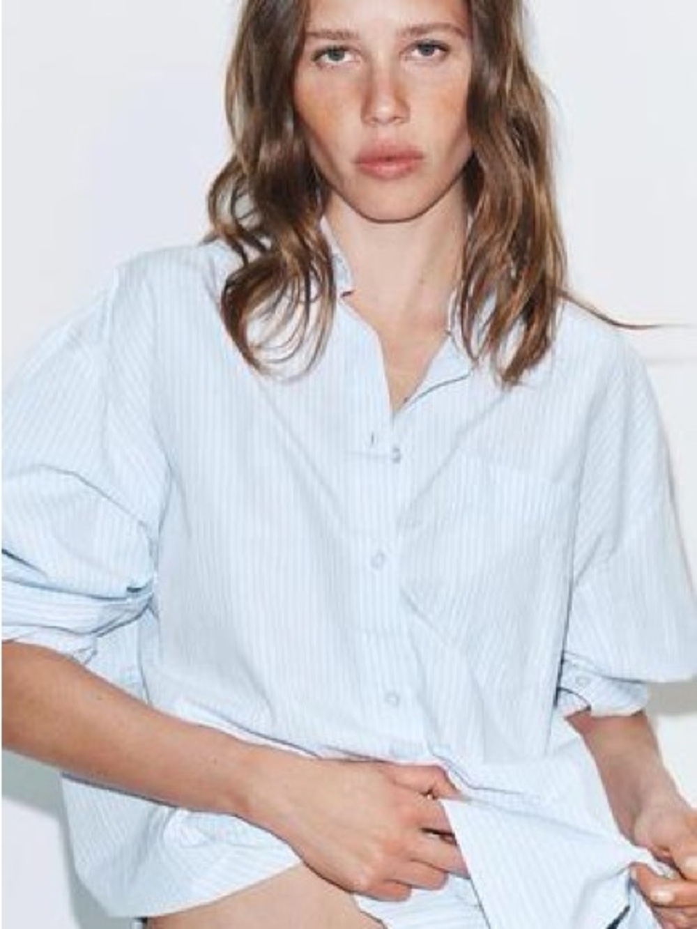 Zara oversized poplin shirt blue/white